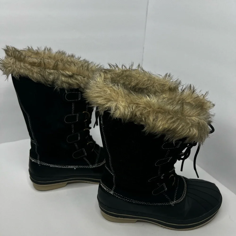 Merona Women's Winter Boots Black Leather Manmade Faux Fur Size 7 - Picture 6 of 8